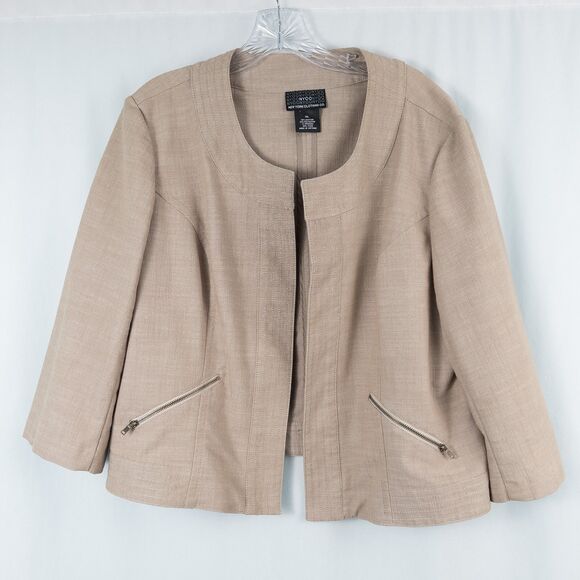 NYCC Open Front 3/4 Sleeve Cardigan Blazer Jacket Womens XL Beige Minimalist - Picture 1 of 15